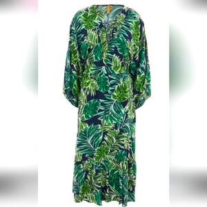 ONSHORE Tropical Palm Leaf Print Maxi Dress/Coverup. Green/navy One Size. NWT